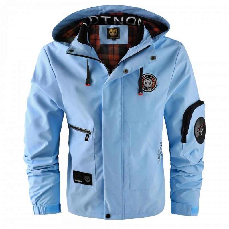 Mens Hooded Casual Jacket Lightweight Windproof Water Resistant Outerwear Solid Color Urban Style