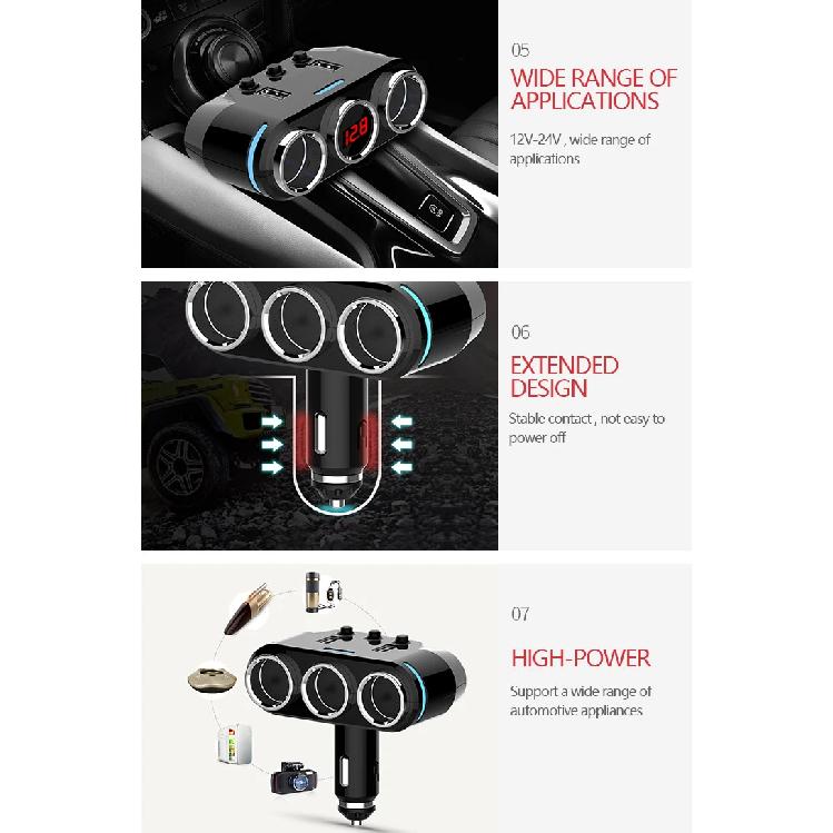 Dual USB Port 3 Way Auto Car Cigarette Lighter Socket Splitter Charger Plug Adapter DC 5V 1A+2.1A for All Phone PC Ipad