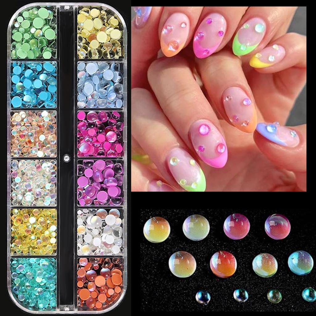 12-box Boxed Resin Flat Bottom Round Diamond Nail Art Jewelry Color Mixed Flat Bottom Rhinestone Cross-border Nail Art Diamond Jewelry