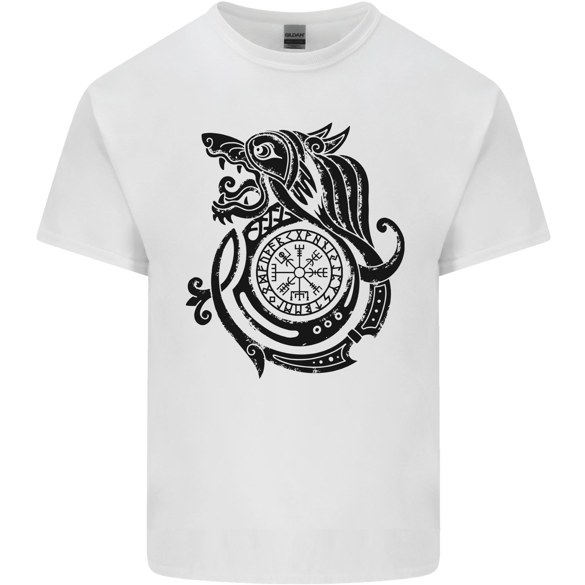 Viking Wolf With Vegvisir Symbol Black Unisexs Light Cotton TShirt S