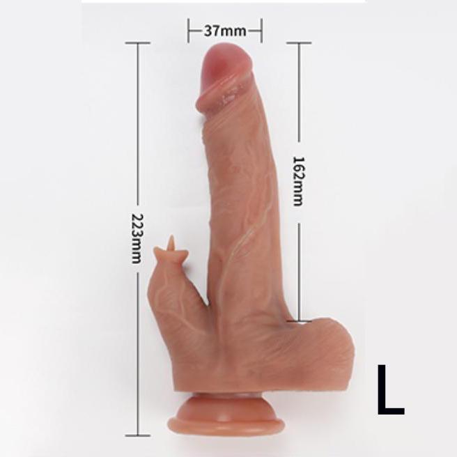 4-in-1 Simulated Testicles + Tongue + Penis 360° Rotation 10 Vibration Modes Remote Control Auto-Heating  Realistic Electric Dildo