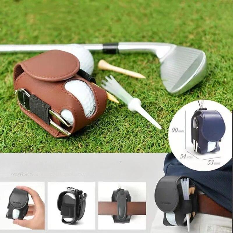 Golf Bag Mini Storage Bag PU Leather Hanging Waist Golf Bag Metal Buckle Golf Belt Bag