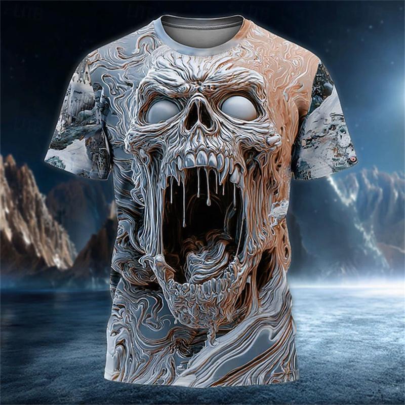 Herren Horrorkopfmuster T-Shirt Sommer Herren 3D Gedrucktes Kurzarm-T-Shirt Outdoor Freizeit Große Größen T-Shirts Oberteil Damenbekleidung