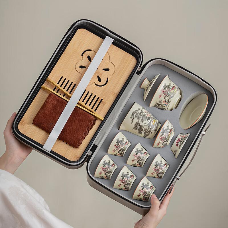 Cha Xun Ru Kiln Black Pine Plum Blossom 10-Piece Gaiwan Tea Set with Tray