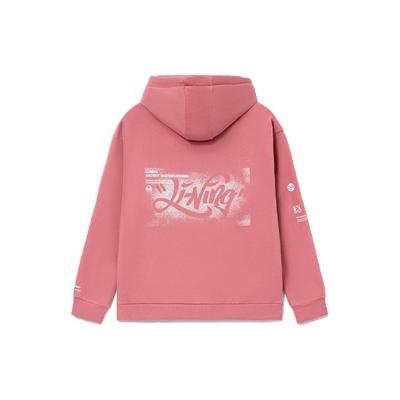 Li Ning Skateboard Series Fleece Casual Loose Pullover Hoodie Men Hoodies Pink AWDR821-5