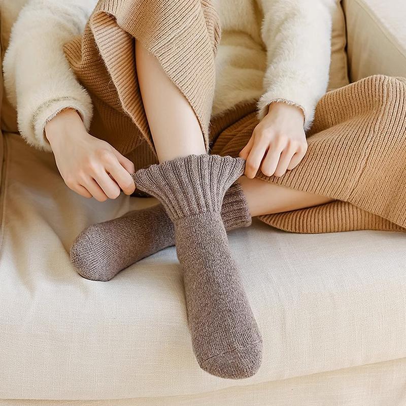 1 Par de Meias de Neve Para Mulheres Outono Inverno Meias Aconchegantes Espessas Quentes Meias de Chão Para Dormir Meias de Cor Sólida Femininas