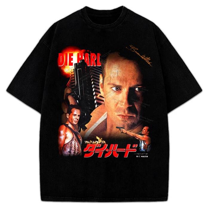 Die Hard Movie Bruce Willis John McClane Vintage Style Graphic Design T-Shirt L
