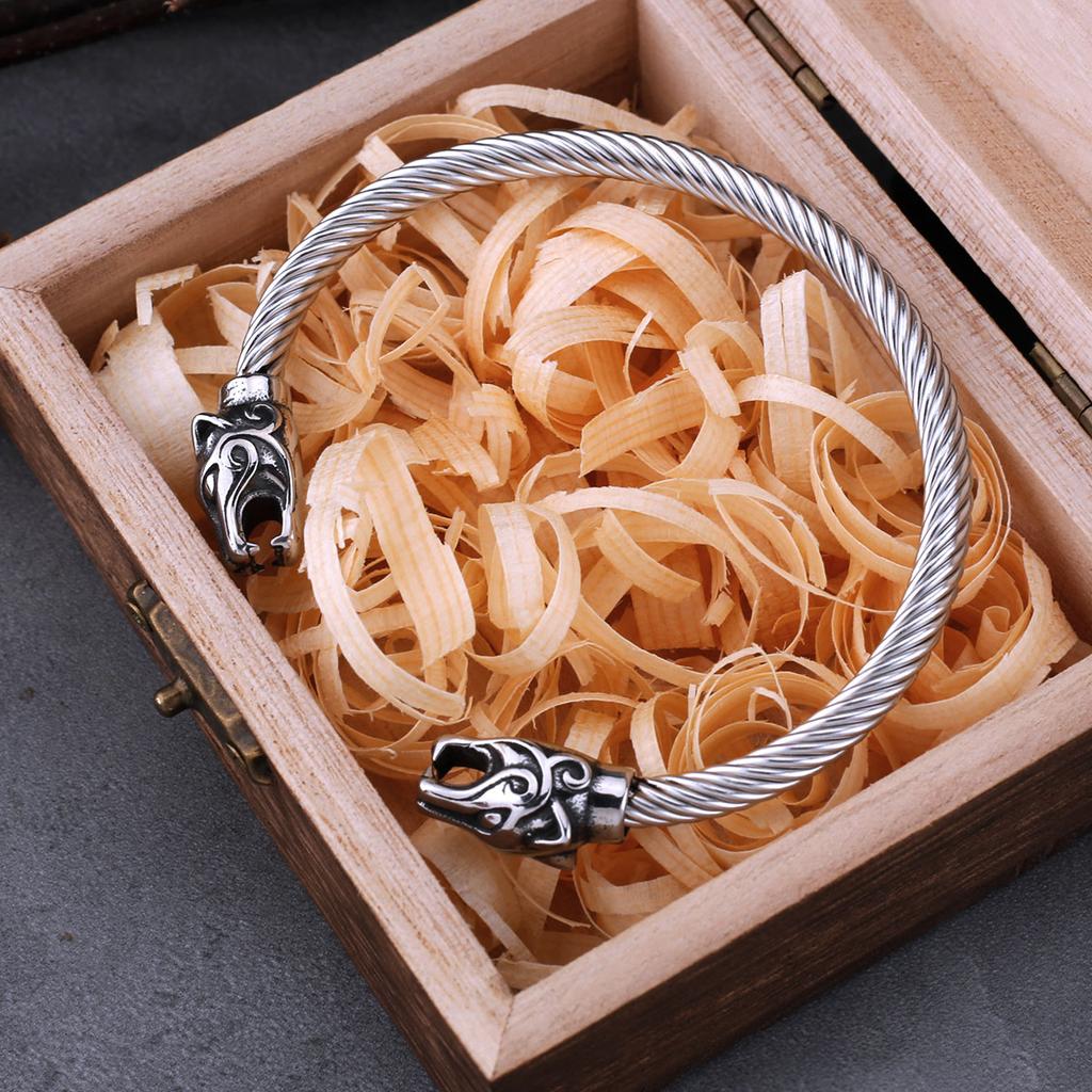 Stainless Steel Vikings Dragon Head Bracelet for Men Punk Biker Charm Wristband Cuff Odin Arm Ring Nordic Fashion Jewelry Gift