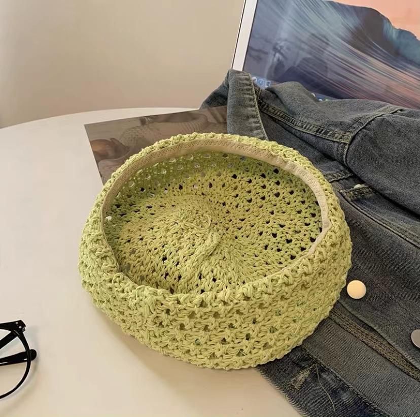 Japanische Einfache und Vielseitige Baskenmütze Kinder Sommer und Herbst Hohlstroh Malerhut Literarischer Britischer Stil Kleine Frische Knospen