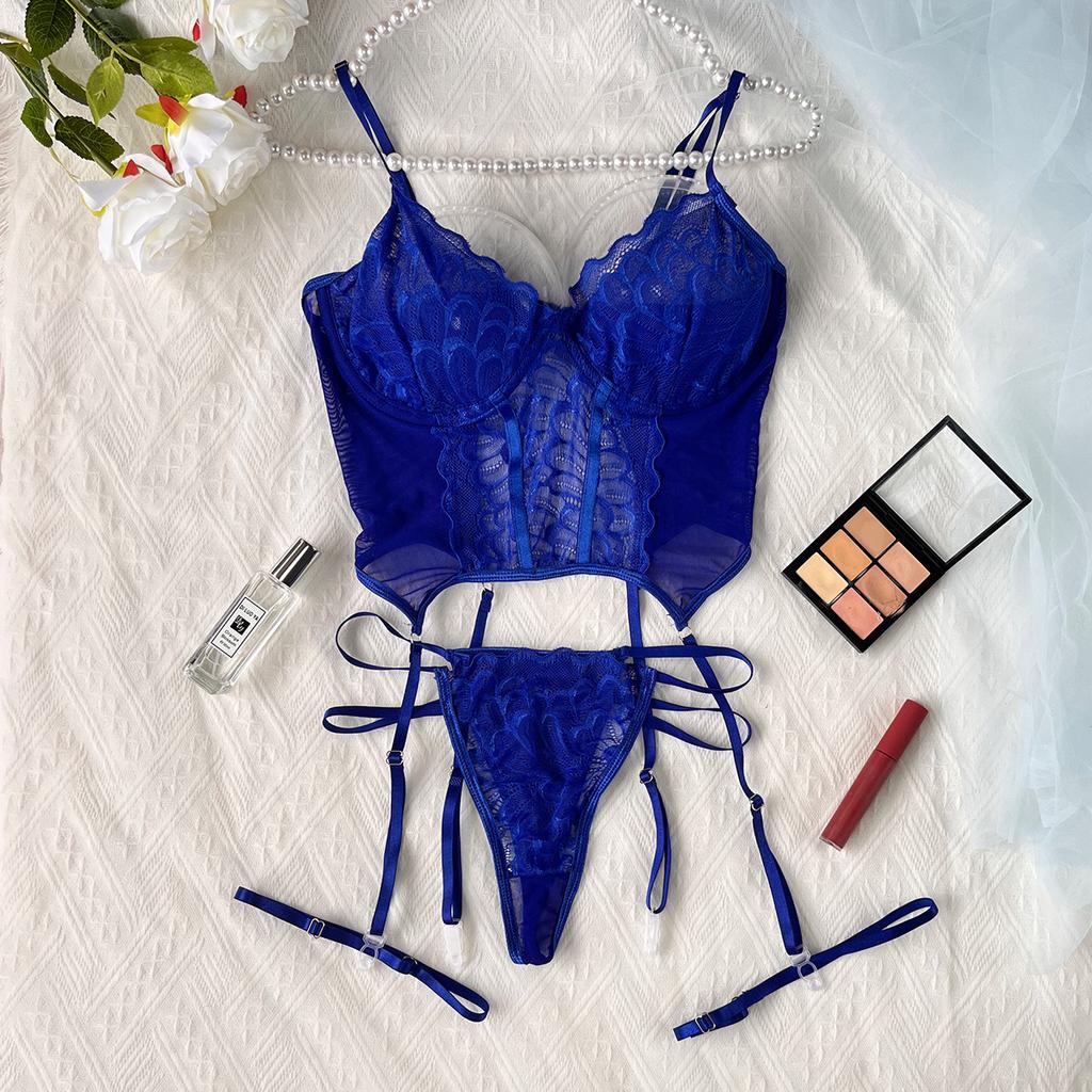 Lingerie set Lace Garter Lingerie Set With Choker Women Intimates Underwire Bra And Thongs Ladies Underwear Set