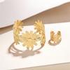 Vintage Irregular Baroque Pearls Open Bangles Rings for Women Charm Gold Color Flower Thick Chunky Rings Jewelry Set Party Gifts