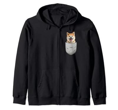 Akita Inu Ken Japanese Chest Pocket Dog Owner Zip Hoodie