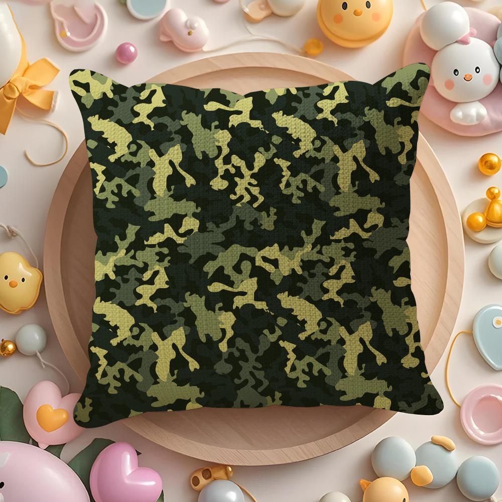 Classic Camo Pattern Cushion Cover Natural Linen Organic Fabric Double-Sided Printing Sofa Home Decor Gift Pillow Cover