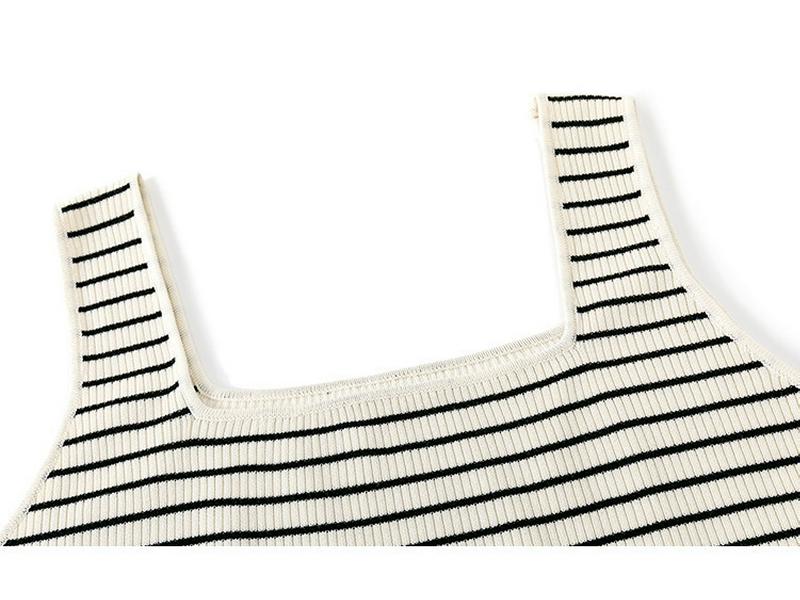 Wide-Strap Plus Size Square Neck Striped Knit Camisole