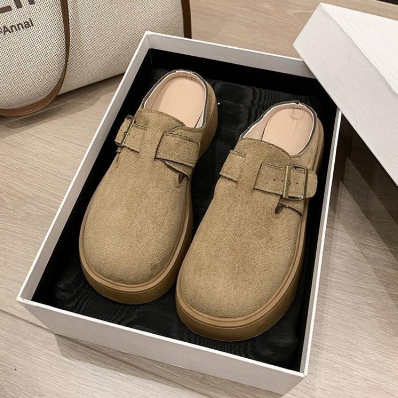 

sponge cake thick-soled bag head half slippers women s spring, autumn and spring new outer wear lazy sponge cake bottom 35 хаки