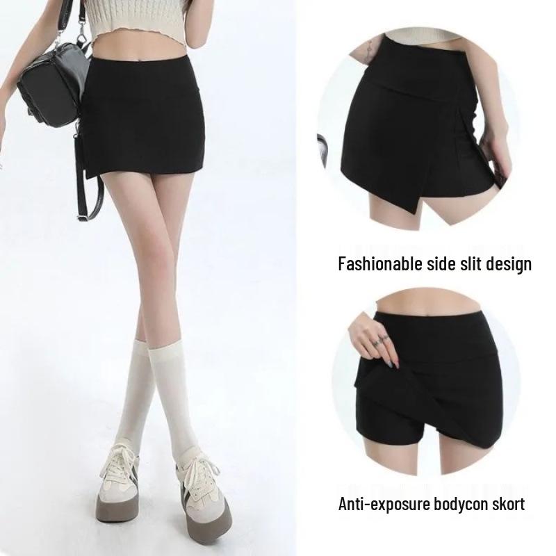 Spicy Girl High-Waisted A-Line Skirt: Summer Slimming, Anti-Exposure, Two-Piece Illusion with Hip-Hugging Slit