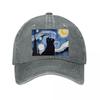 Multiple Colors Van Gogh Starry Night Cat Baseball Cap  New Vintage Washed Cotton Baseball Cap Parent Kids Sun Hats