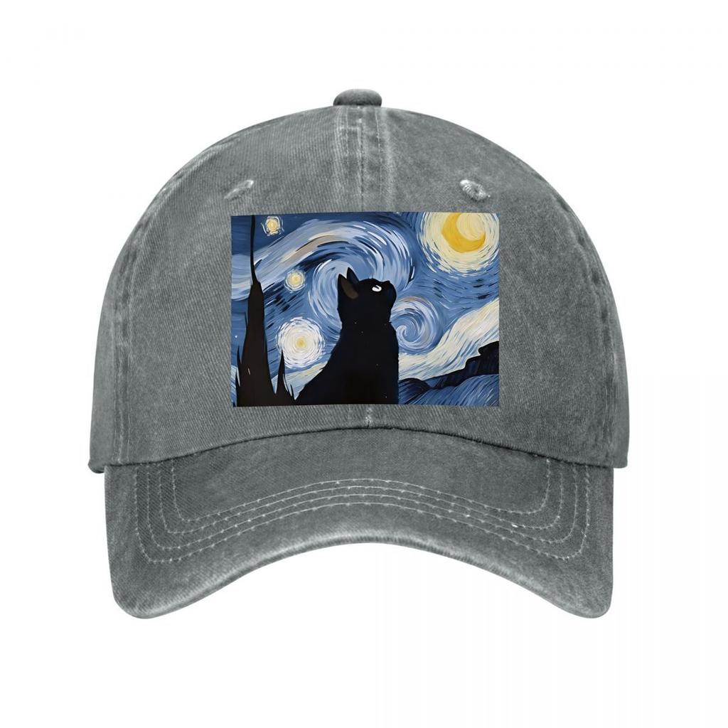 Multiple Colors Van Gogh Starry Night Cat Baseball Cap New Vintage Washed Cotton Baseball Cap Parent Kids Sun Hats