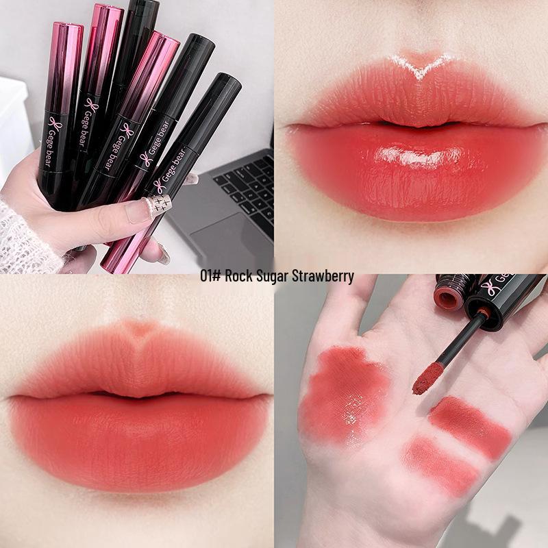 

Светящийся двухсторонний блеск для губ «Медвежонок Геге» с ледяной глазурью: Белые и прозрачные слои, Невысыхающий, Двойной эффект, Яркий цвет.