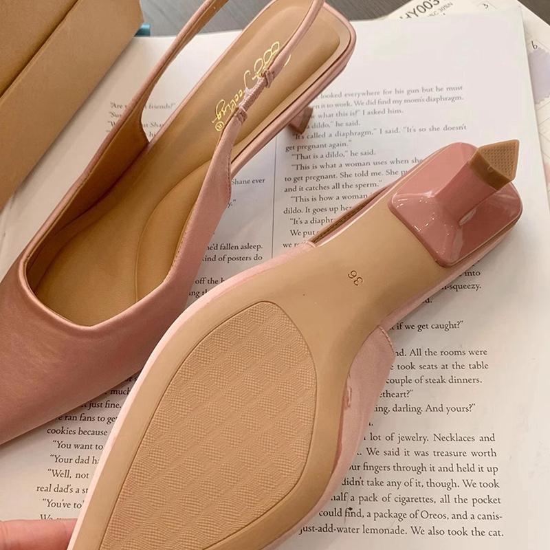 Fashion SUOJIALUN Summer New Brand Women Sandal Fashion Pointed Toe Sahllow Slip On Ladies Elegant Slingback Shoes Thin High Pumps