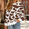 Women's Scalloped Hem Crewneck Sweatshirt Loose Fit Fashion Graphic Print Long Sleeve Pullover Top