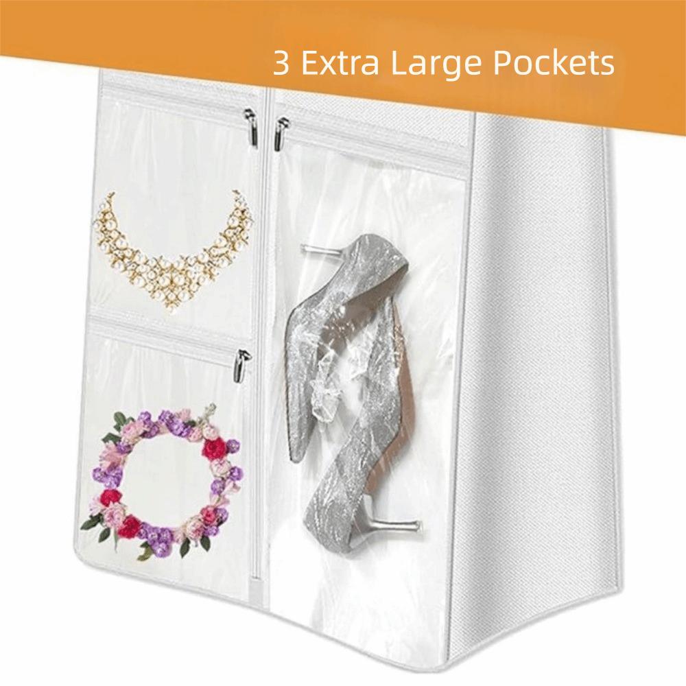Folding Wedding Dress Garment Bag Non-Woven Dust-Proof Gusseted Dress Bags Large Capacity with Shoe Pockets Wedding Dress Cover