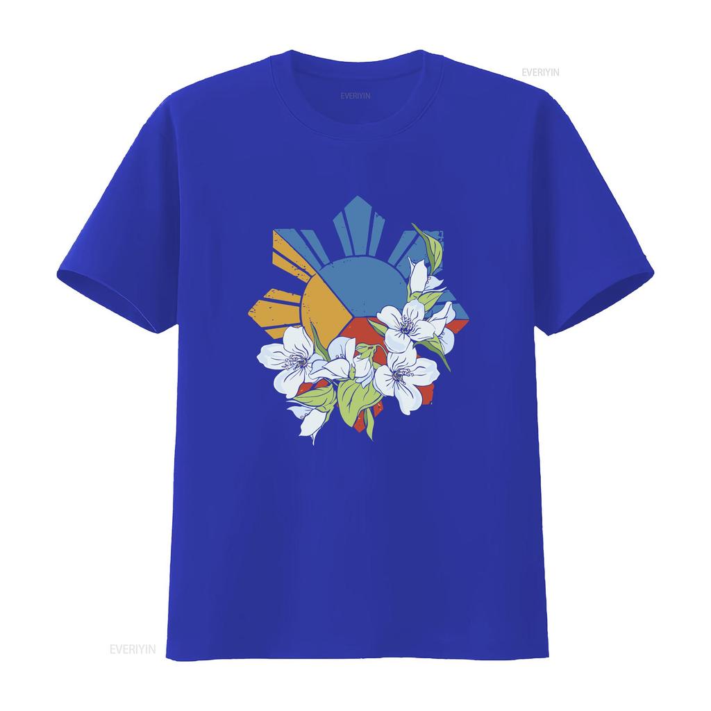 Filipino Flag Sun and Stars Sampaguita T Shirt Crewneck Symbol Philippines  vintage Washed Top For Everyday Wear Stretched