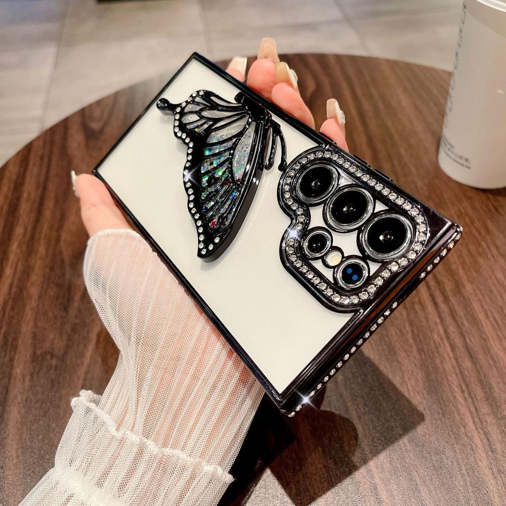 Suitable for Samsung S25ultra Mobile Phone Case Rhinestone Luxury Glitter S24 Butterfly Stand A55 Protective Case for Women A73