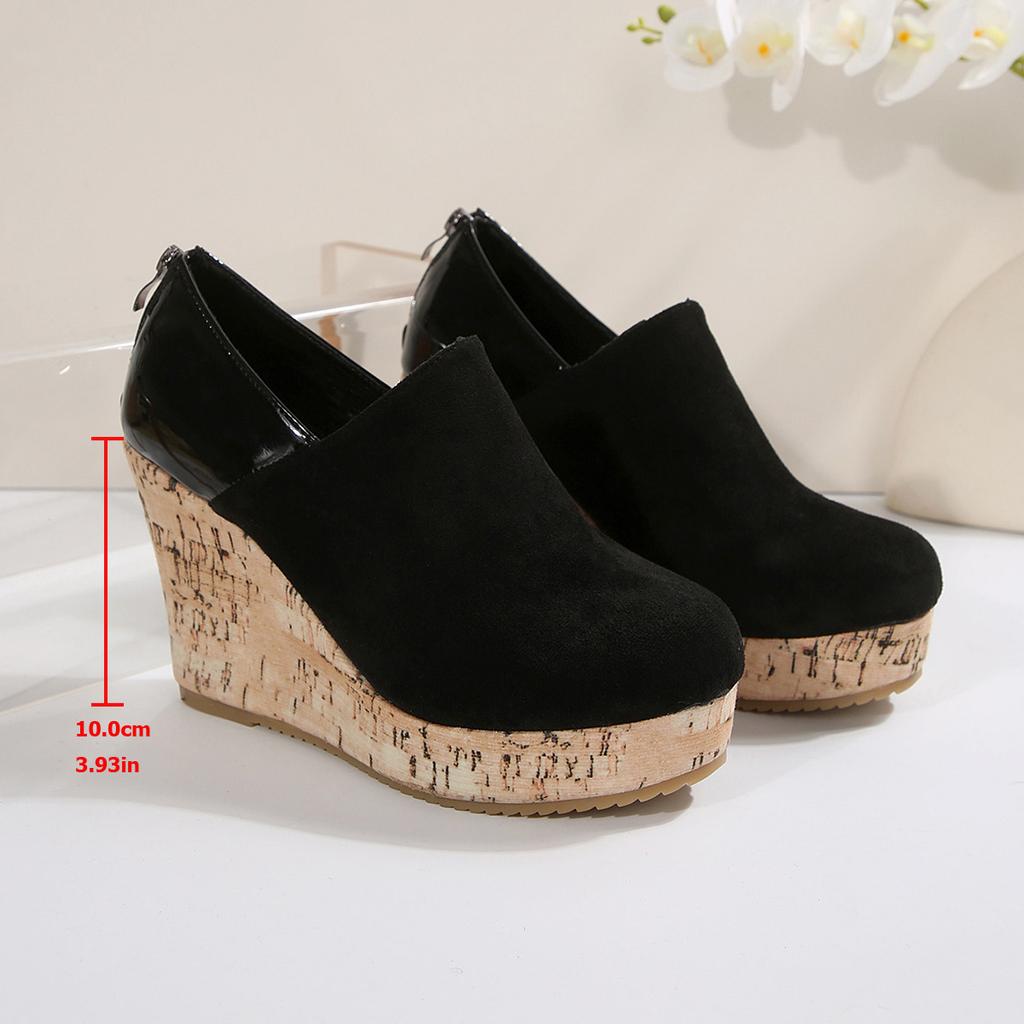 Women Sneakers 2025 New Faux Suede Boots Zipper Platform Wedges Sneakers Women Round Toe Sexy High Heels Shoes for Women