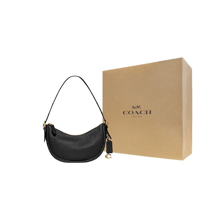 Coach Luna 27 Solid Color Zipper Closure Built-In Buckle Pocket Leather Underarm Handheld Shoulder Bag Women Bags Black CC439-B4BK