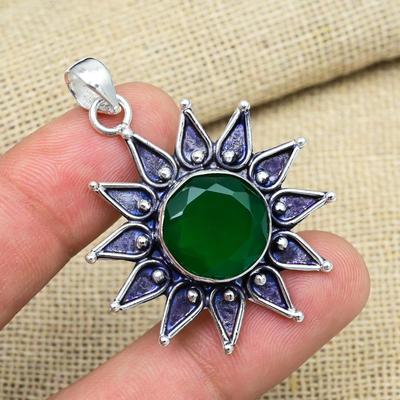 Groene Onyx Edelsteen 925 Sterling Zilver Boho Sieraden Handgemaakt Mooie Hanger Voor Vrouwen