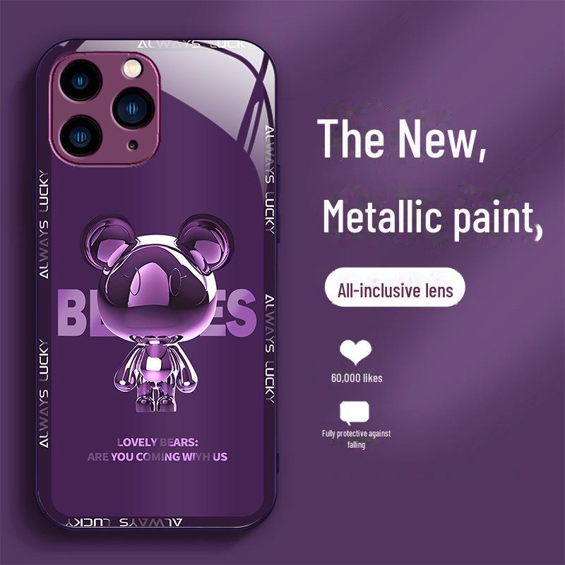 Metal Bear Cartoon Liquid Shell for Apple 13/13 Mini/14 Pro Max/11 Pro/X Premium Glass