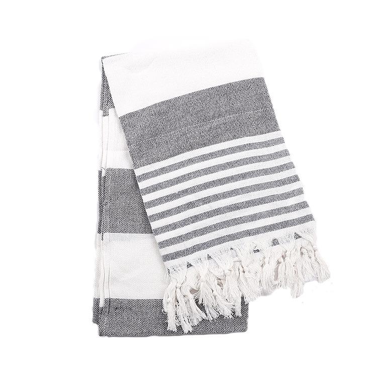 

Color Woven Cotton Turkish Beach Towel with Fringed Cotton and Linen Striped Quick-drying Shawl Outdoor Picnic Mat 100x180CM
