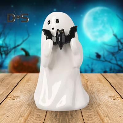 1/2 Pz Statua Fantasma di Halloween Spettrale Resina Fantasma Zucca Rosa Pipistrello Figurine Carino Halloween Decorazione Tavolo Casa per Interno Esterno