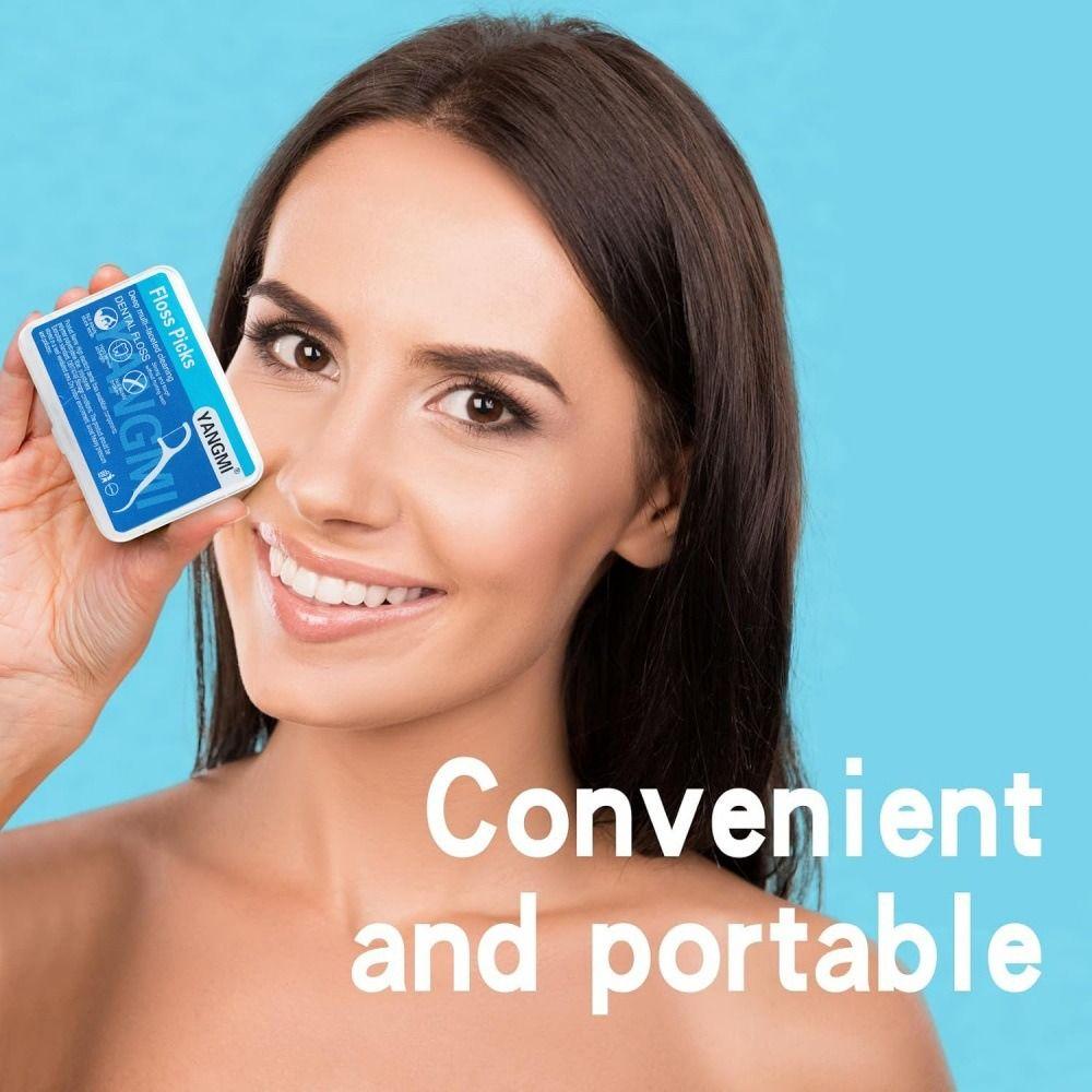 50Pcs/Box High Tensile Strength Dental Floss Carrying Case Toothpick Floss Stick  Oral Hygiene Care