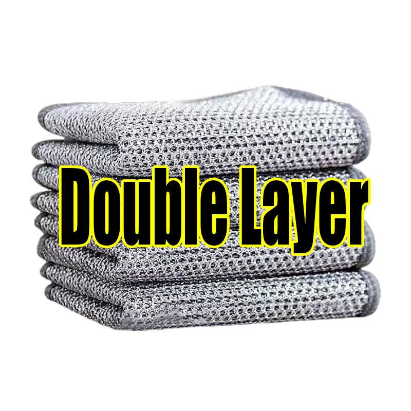 20/1x Steel Wire Cleaning Cloths Double Layer Metal Silver Wire Dishwashing Towels Kitchen Pot Pan Dish Non Stick Oil Rags Cloth