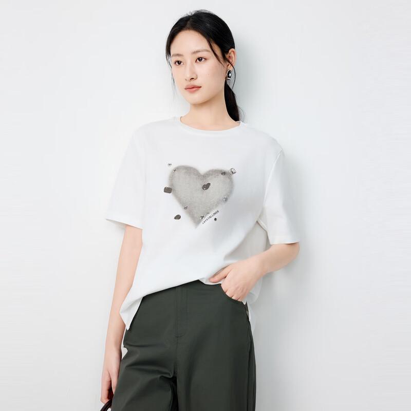 Elva' Island Women's Heart Print Casual Short Sleeve T-Shirt