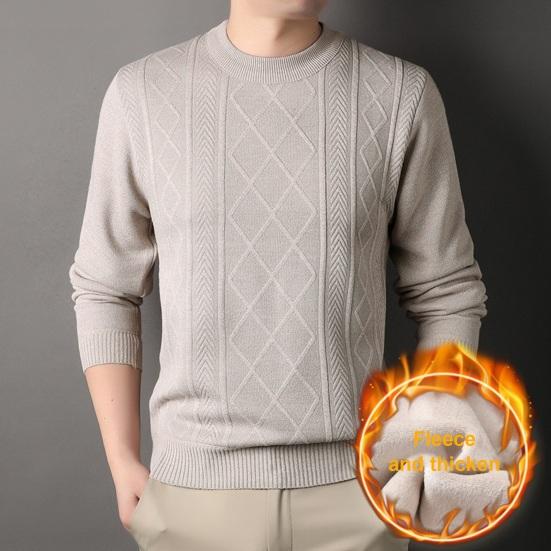 Fall Winter Sweater Round Neck Long Sleeves Solid Color Thick Stretchy Loose Knitted Warm Pullover Mid Length Daily Wear Top