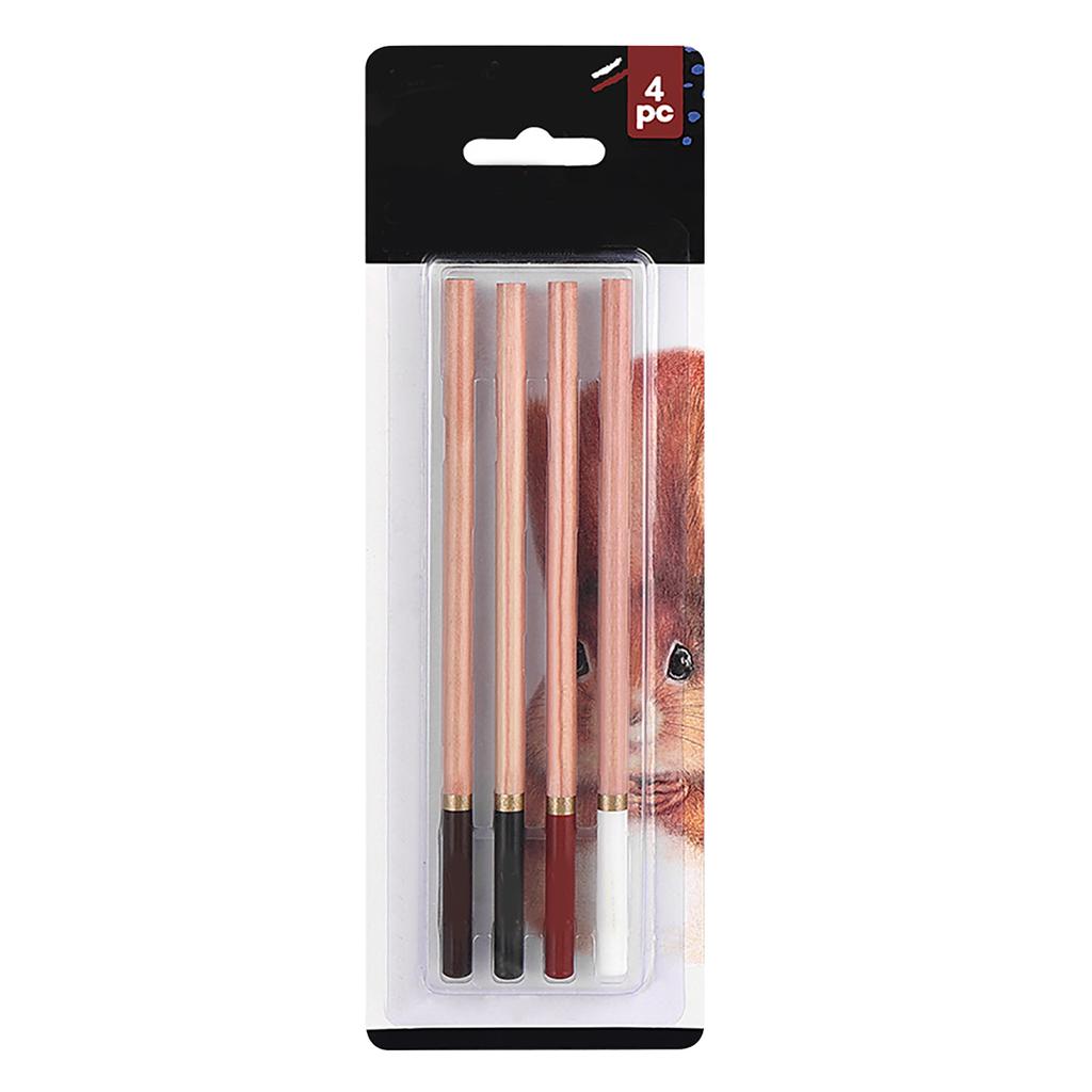 4 Stück Farbskizzenstifte Anfänger Holzkohle-Stiftset zum Zeichnen Schattieren Kolorieren Schichten