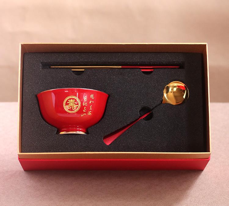 High-Temperature Underglaze Porcelain Longevity Bowl with Chopsticks and Spoon - Ideal Gift for 80th Birthday