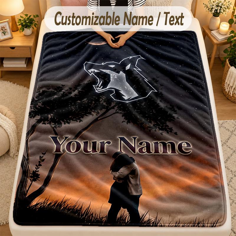 Flannel BlanketKontra K Custom Name Text Personalized Soft Warm Throw Blanket Home Decor Gift