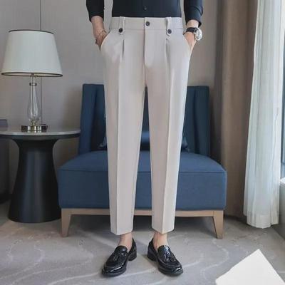 Pánské lehkce luxusní zúžené ležérní kalhoty - Vysoce kvalitní britský styl a elegantní, trendy obleky pro lehce zralý vzhled.