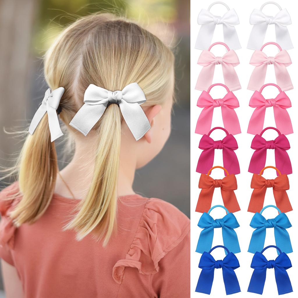 14pcs Ribbon Pigtail Hair Bows Elastic Hair Ties Hair Bands Holders Hair Accessories for Baby Girls Infants Toddler Wholesales