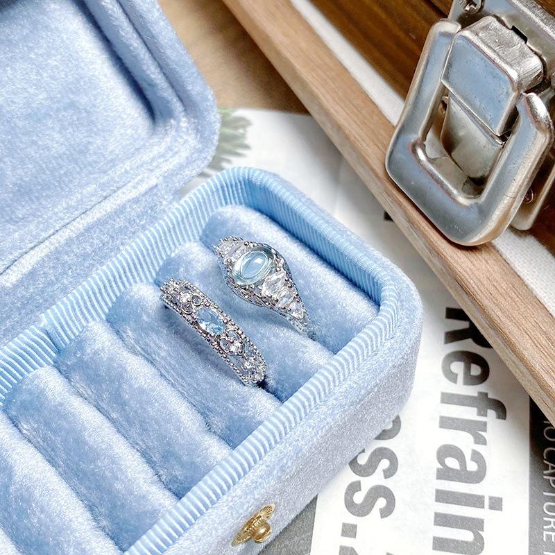 [Ring See Spiegel Diamant] Exquisiter Seeblauer Zirkon Voll Diamant Öffnungsring, Eleganter und Fortschrittlicher Nischenring