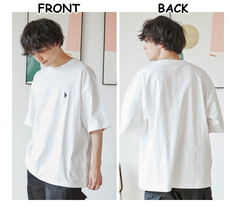 WEGO US POLO with Short Oversized Loose Size White Men's Custom-Made T-Shirt One-Point Embroidery, Sleeve, Silhouette, Fit, Spring, Summer, Autumn,