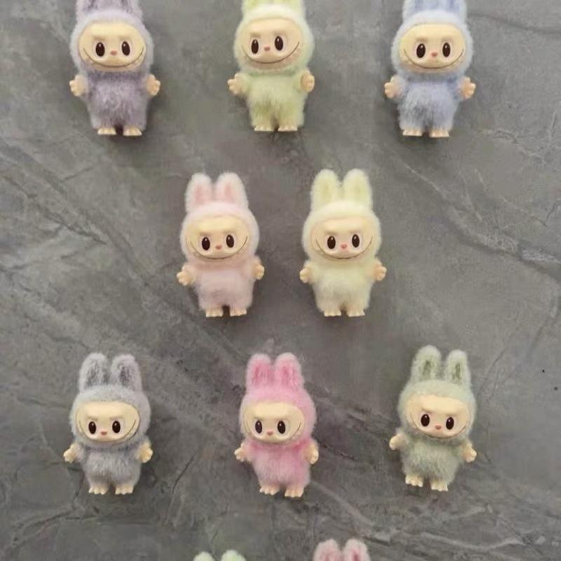 10pcs Mini Cute Labubu Doll Flocking Vinyl Kawaii Doll Pendant Accessories Ornament Desktop Decoration Collect Toy Children Gift