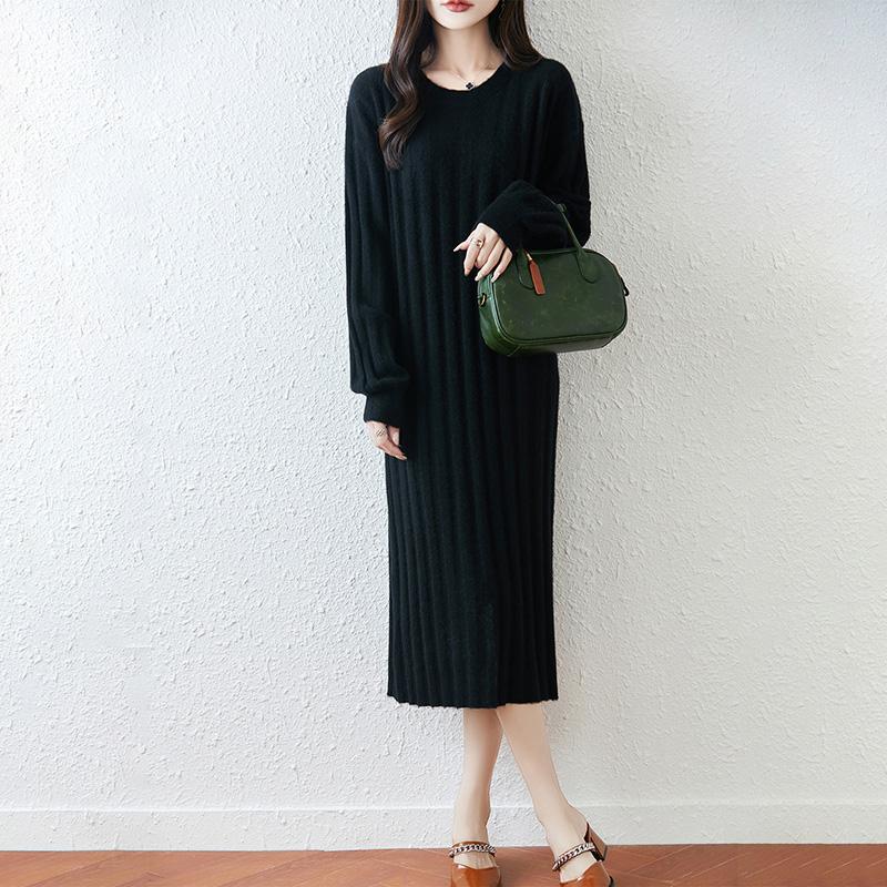 Women Sweater Dress 100% Wool MODERN NEW SAGA O-neck Knit Long Pullover Winter Jumpers Wool Long Dress Female
