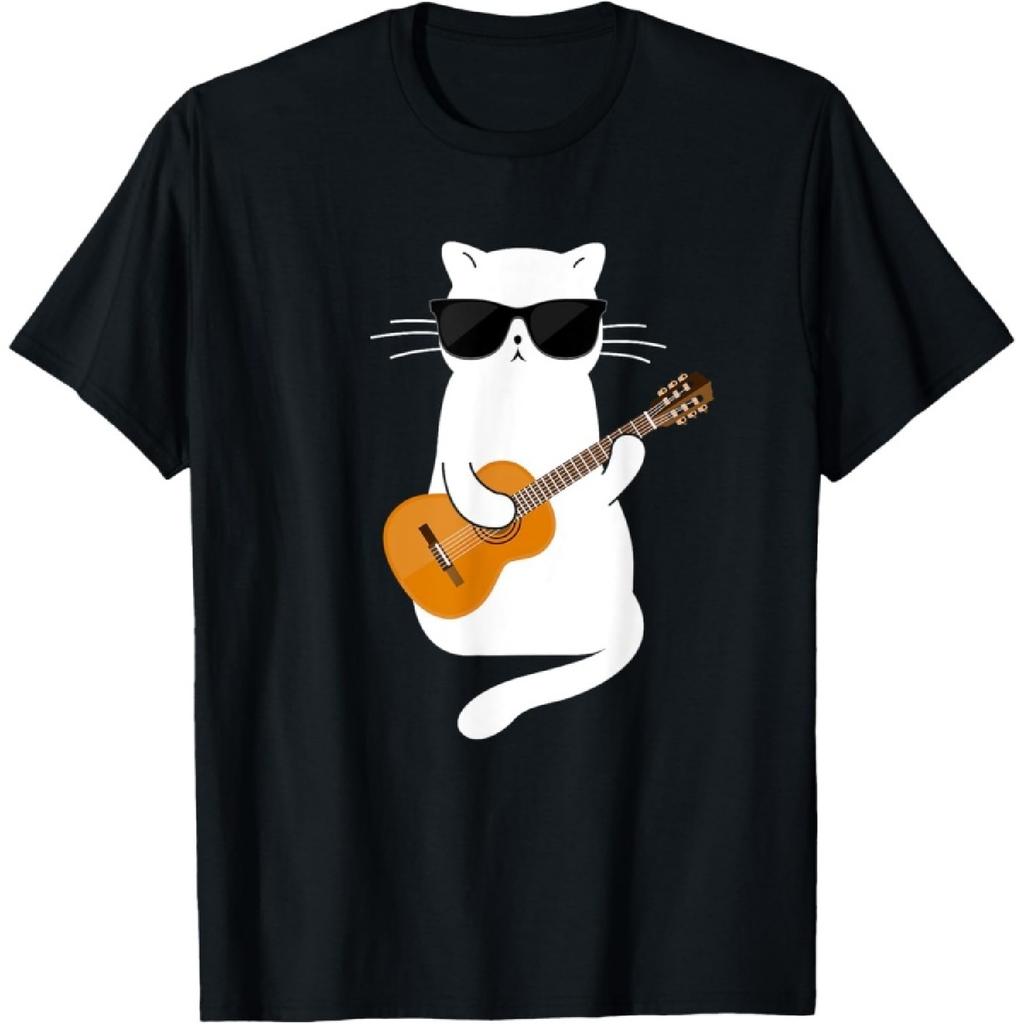 HQDSAD Cat Wearing Sunglasses Playing Guitar Guitarist T-Shirt