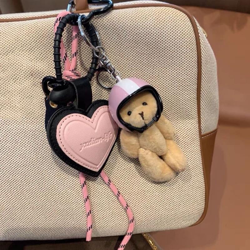 

Lovely Helmet Bear Motorcycle Bag Pendant Handmade Woven Rope Heart HandBag Hanging Decorations for Woman and Girl one size синій