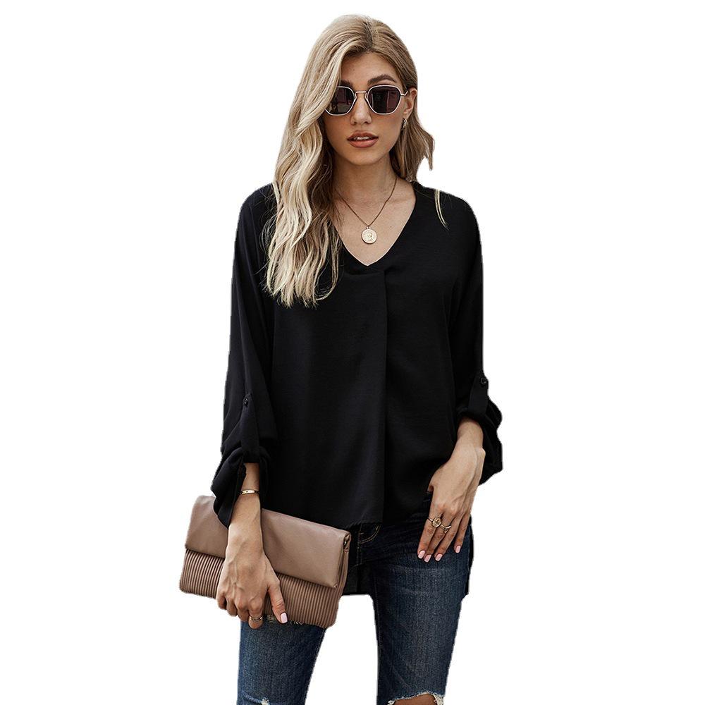 Plus Size Women's Loose Irregular V-Neck Long-Sleeve Top